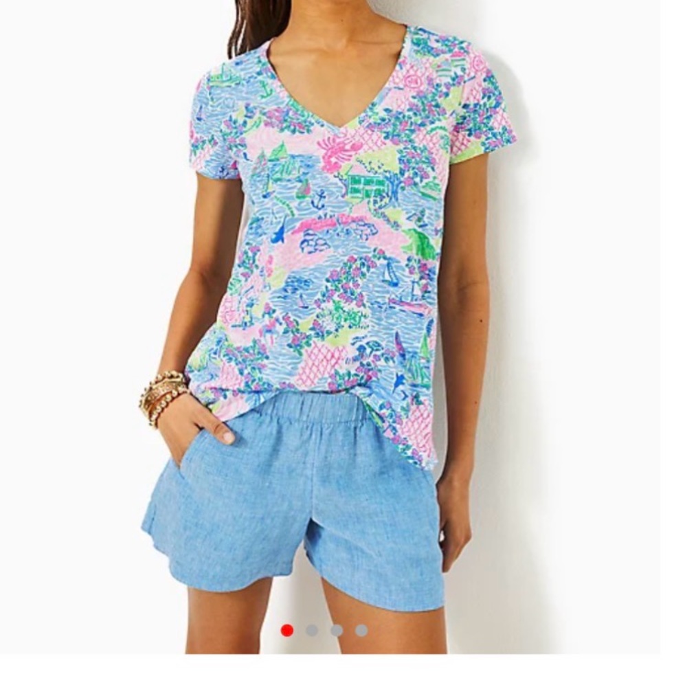 Lilly Pulitzer Pink and Blue Floral V-Neck Top